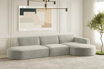 Ecksofa Designersofa PALMA in Stoff Noel Hellgrau Ottomane Rechts - Bild 1 von 2