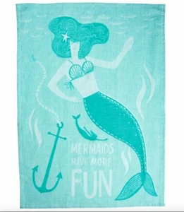 NEW Mermaids Have More Fun Dish Hand Towel Jacquard Aqua Cotton 20" x 28" - Picture 1 of 7