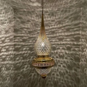 Plafoniera a sospensione ottone marocchino apparecchio unico arredo casa artigiano - Foto 1 di 7
