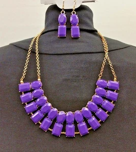 New Sophia Fashion Jewelry Earring & Necklace set Purple Rhinestone - Picture 1 of 5