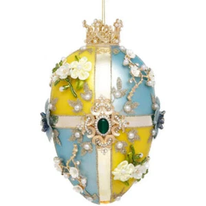 King's Jewels Faberge Ei blau und gelb Kreuz Ornament 7" - Bild 1 von 1