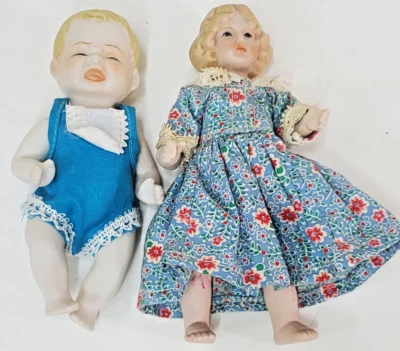 2 Muñecas Shackman Bisque Niña Rubia Porcelana 5.5 pulgadas Bebé Llorando 5" Foto 1 de 4