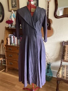 VINTAGE 1940s 50s FOREVER YOUNG BY PURITAN SHAWL COLLAR GABARDINE WRAP DRESS M - Picture 1 of 5