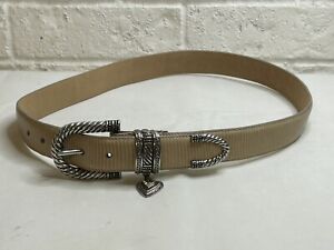 NWOT Vintage Brighton Women's Leather Belt L 43428 Silver Hanging Heart Charm