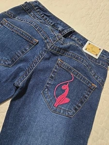 Y2K Vintage baby Phat low rise capris With Hot Pink Embroidery Cat , Buttons 9 - Picture 1 of 9