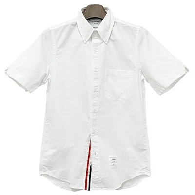 Thom Browne Classic Short Sleeve Shirt in Grosgrain with Three Stripes 142765458 - Image 1 of 4