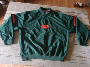 Vtg Nike Miami Hurricanes 1/4 Zip Pullover Windbreaker Mens L Green and Orange - Picture 1 of 10