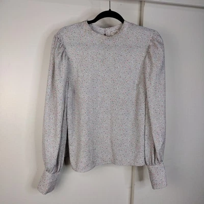 Blusa Rachel Zoe Floral Lunares Campesina Manga Abullonada Mujer Talla L Blanca Rosa Foto 1 de 4