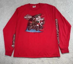 Harley Davidson Hanes Beefy-T Santa Motorcycle X Mas Long Sleeve Shirt Men XL - Picture 1 of 16