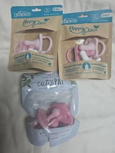 Dr. Brown’s Happy Paci Silikon Schnuller 0-6 Monate rosa 3er Pack + Beißring (8)  - Bild 1 von 4