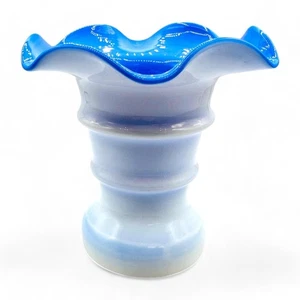Handcrafted White and Blue Ruffled Glass Vase by AltaGlass - Picture 1 of 9