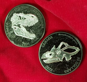 Silver Coin RCM Discovering Dinosaurs X 2  REAPER OF DEATH 2021 HORNED FACE 2022 - Imagen 1 de 14
