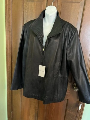 Chaqueta de cuero para mujer Cole Haan negra de piel de cordero cremallera completa talla 3X nueva con etiquetas Foto 1 de 4