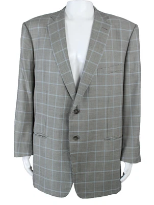Jaqueta masculina ERMENEGILDO ZEGNA cinza e azul xadrez lã-seda tweed 64 - Imagem 1 de 4