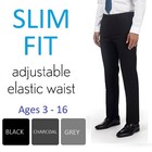 Boys Black Charcoal Slim Fit School Trousers Adjustable Waist Age 3-16 