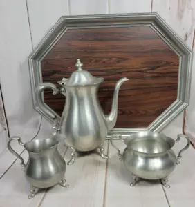 Newburyport Towle Pewter Service Set & Tray Sugar Bowl Creamer Kettle Coffee Urn - Picture 1 of 3