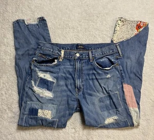 Polo Ralph Lauren Avery Boyfriend Jeans Patchwork Quilt Fabric Cottage Indie 29 - Picture 1 of 8