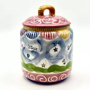 Rare Chaleur Ceramic Lidded Canister by K. Silton Whimsical Moon, Stars, Hearts - Picture 1 of 7