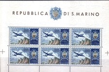 1954 San Marino Aereo e stemma -£. 1.000 MNH** Foglietti
