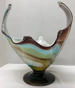 Vintage Italian Murano Multicolor Freeform Glass Bowl 15" Tall Footed - Bild 1 von 17