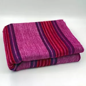 SOFT & WARM PURPLE FUCHSIA STRIPED ALPACA LLAMA WOOL BLANKET PLAID QUEEN - Picture 1 of 8