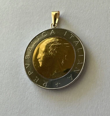 Vicenza Gold QVC Italian Centennial 500 Lire Coin pendant 14k Gold Bale RETIRED - Image 1 of 4