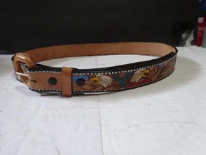 MEXICO LEATHER HAND TOOLED/PAINTED BELT EAGLES FLORAL SZ 36 - Picture 1 of 10