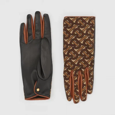 $760 Auténticos Guantes BNWT BURBERRY TB Monograma Cuero/Cachemira Hombres/Mujeres Marrón Foto 1 de 4