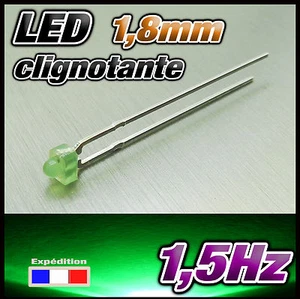 331V# LED 1,8mm clignotante verte diffusant dispo 10, 25, ou 100pcs - Imagen 1 de 1