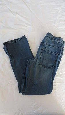 Pantalones de mezclilla semi-evase corte bota lavado piedra ajustable para niños talla 16 #2 Foto 1 de 4