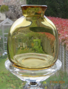 Vintage Hand Blown, Small Amber Glass, Dumpy Bud Vase Bottle Smooth Pontil