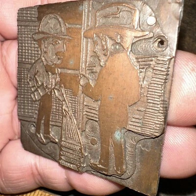 Printing Block ( 2 Men Inspecting Lumber ) Needs Wood Block!! Copper Face - Image 1 of 4