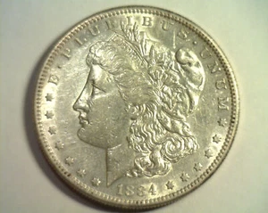 1884-S MORGAN SILVER DOLLAR ABOUT UNCIRCULATED AU NICE ORIGINAL COIN BOBS COINS - Picture 1 of 2