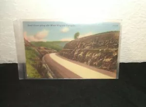 Postal de lino vintage - piedra de arena a lo largo de la autopista de peaje de Virginia Occidental - usada - estampada - Imagen 1 de 2