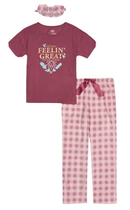 Justice Girls Pajamas Mauve Size 7/8 Short Sleeve Top Plaid Pants 2 Piece Set - Picture 1 of 11