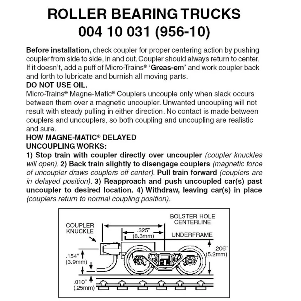 Micro Trains ~ Z Scale ~ Roller-Bearing Trucks ~ 10 Pairs ~ 00410031 - Image 1 of 1