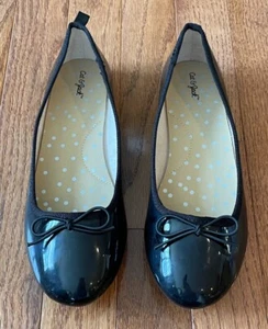 Cat & Jack Girls' Black Patent Slip-On Bow Ballet Flats, Size 4. Beautiful Shape - Picture 1 of 6