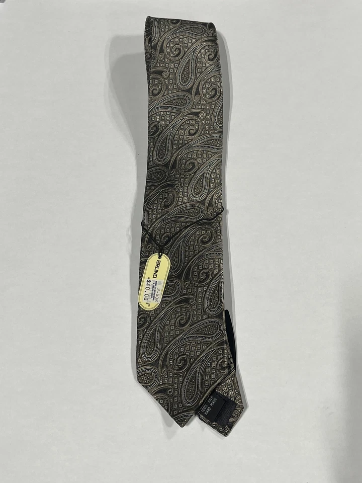 Mens Bruno Piattelli Brown Black Paisley Pattern Tie Pure Silk Hand Made NEW - Изображение 1 из 3