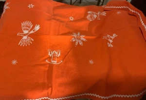 Vintage Cotton Swedish Holiday Tablecloth Hand Embroidered 37x40.5" LOT29-24 - Picture 1 of 2