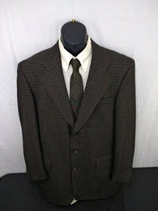 Bachrach Men's Wool/Cashmere Blend Sport Coat Dark Khaki Gingham Plaid L40 - Picture 1 of 6