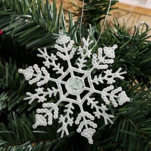 36 Pack White Snowflake Ornaments Plastic Glitter Snow Flakes Ornaments