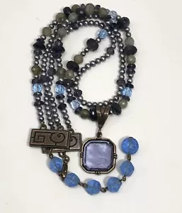 Extasia Immergrün Labradorit Perle Glas Kamee Halskette Intaglio Kristall 2 Str - Bild 1 von 15