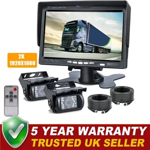 Doble Vista Trasera Autobús Caravana Camión Coche Cámara de Inversión 7" LCD Monitor Kit 12V-24V - Imagen 1 de 6