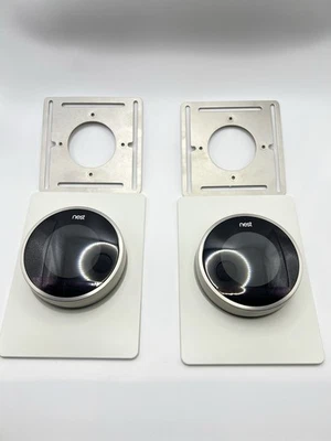 (2) Two - Google Nest Learning Thermostat (2nd Gen) Silver w/ Hardware - Image 1 of 4