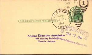 GOLDPATH: US POSTAL CARD 1941, FLORENCE, ARIZ CV845_P29 - Picture 1 of 2