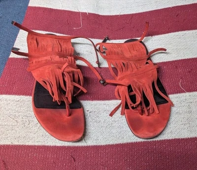 Gucci Women Becky Fringe Suede Gladiator Sandals Leather Shoes Red Size 37.5/7.5 - Image 1 of 4