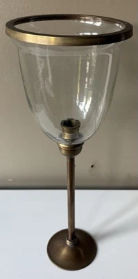 Tall Brass & Glass Hurricane Candle Holder 41 cm – Made in India  - Image 1 of 4