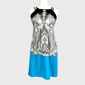 Beth Bowley Womens Silk Sleeveless Paisley Dress Black White Blue size 4 - Picture 1 of 11