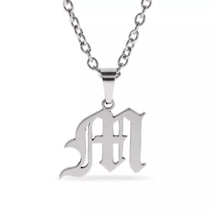 Initial Necklace Old English Font Alphabet Pendant Chain Stainless Steel UK Made - Picture 1 of 5