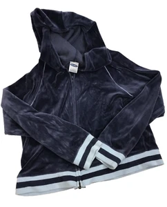 VTG Y2K Old Navy Zip Up Hoodie Track Jacket Blue Velour Retro 00's Athleisure - Picture 1 of 6